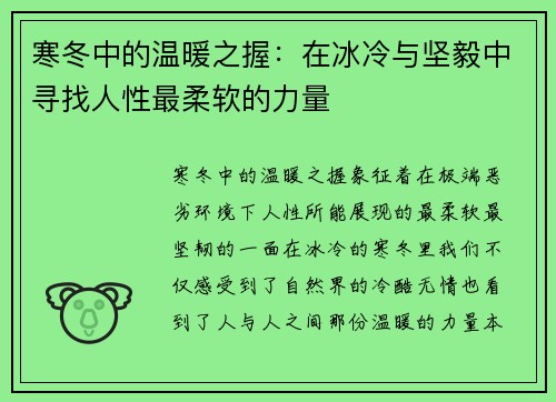 寒冬中的温暖之握：在冰冷与坚毅中寻找人性最柔软的力量